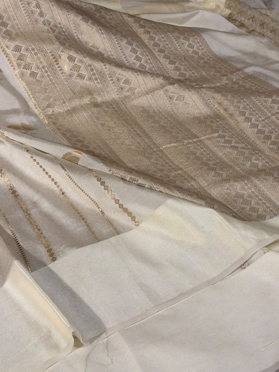 Off White Heritage Chinia Silk Banarasi Saree