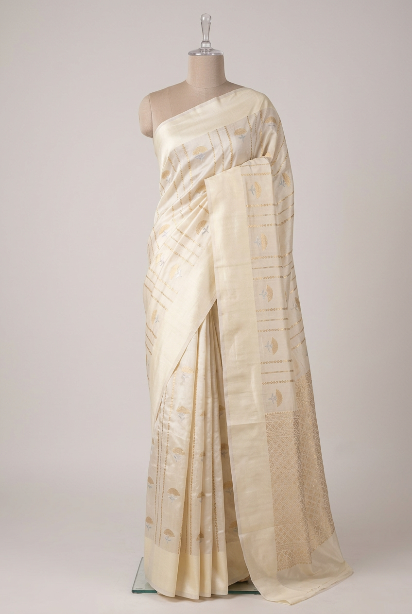 Off White Heritage Chinia Silk Banarasi Saree