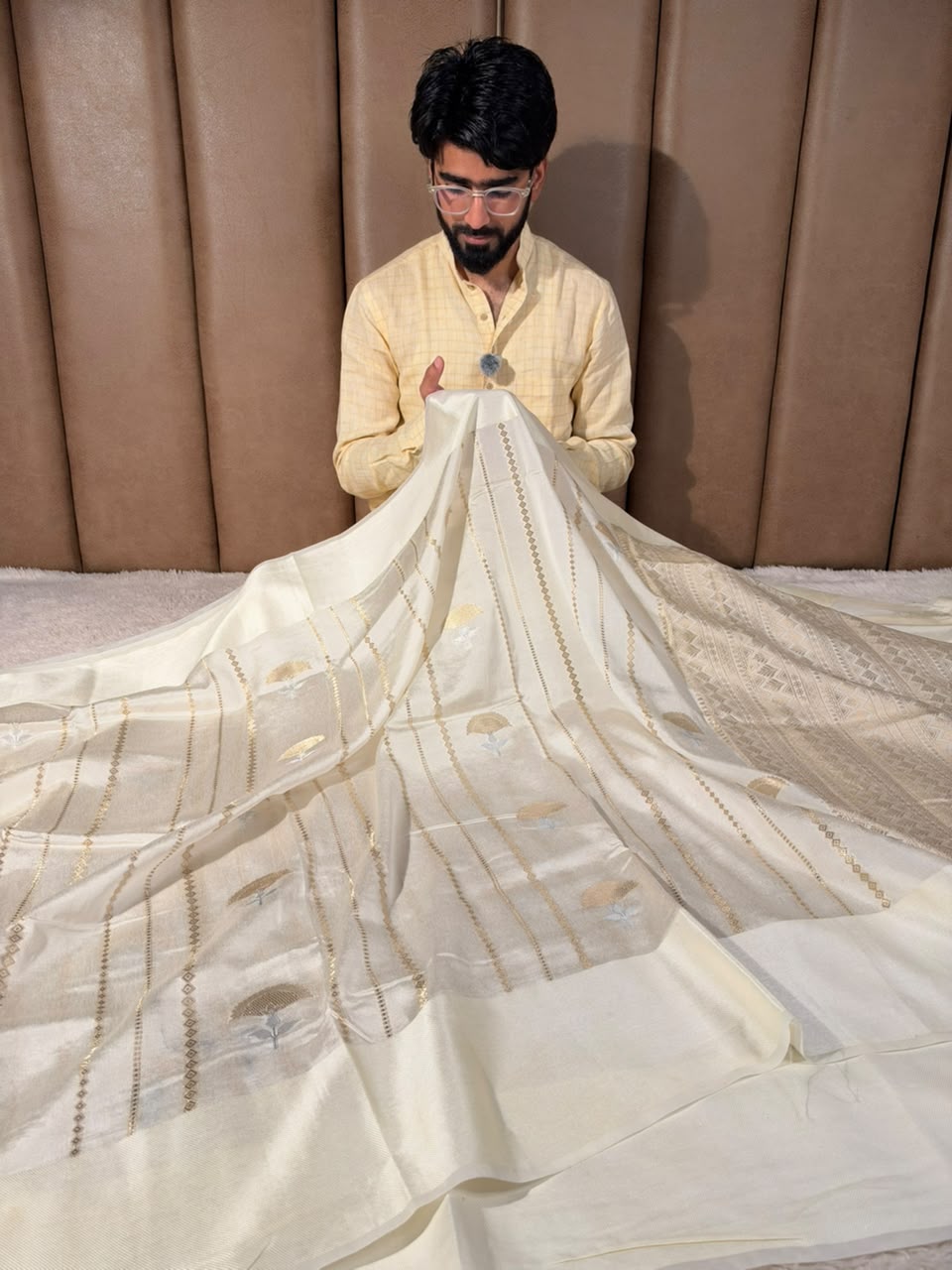 Off White Heritage Chinia Silk Banarasi Saree