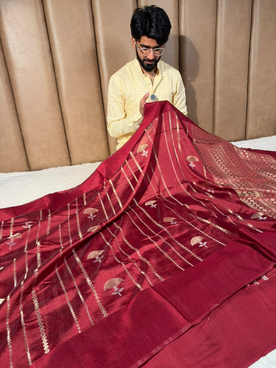 Dusty Maroon Heritage Chinia Silk Banarasi Saree