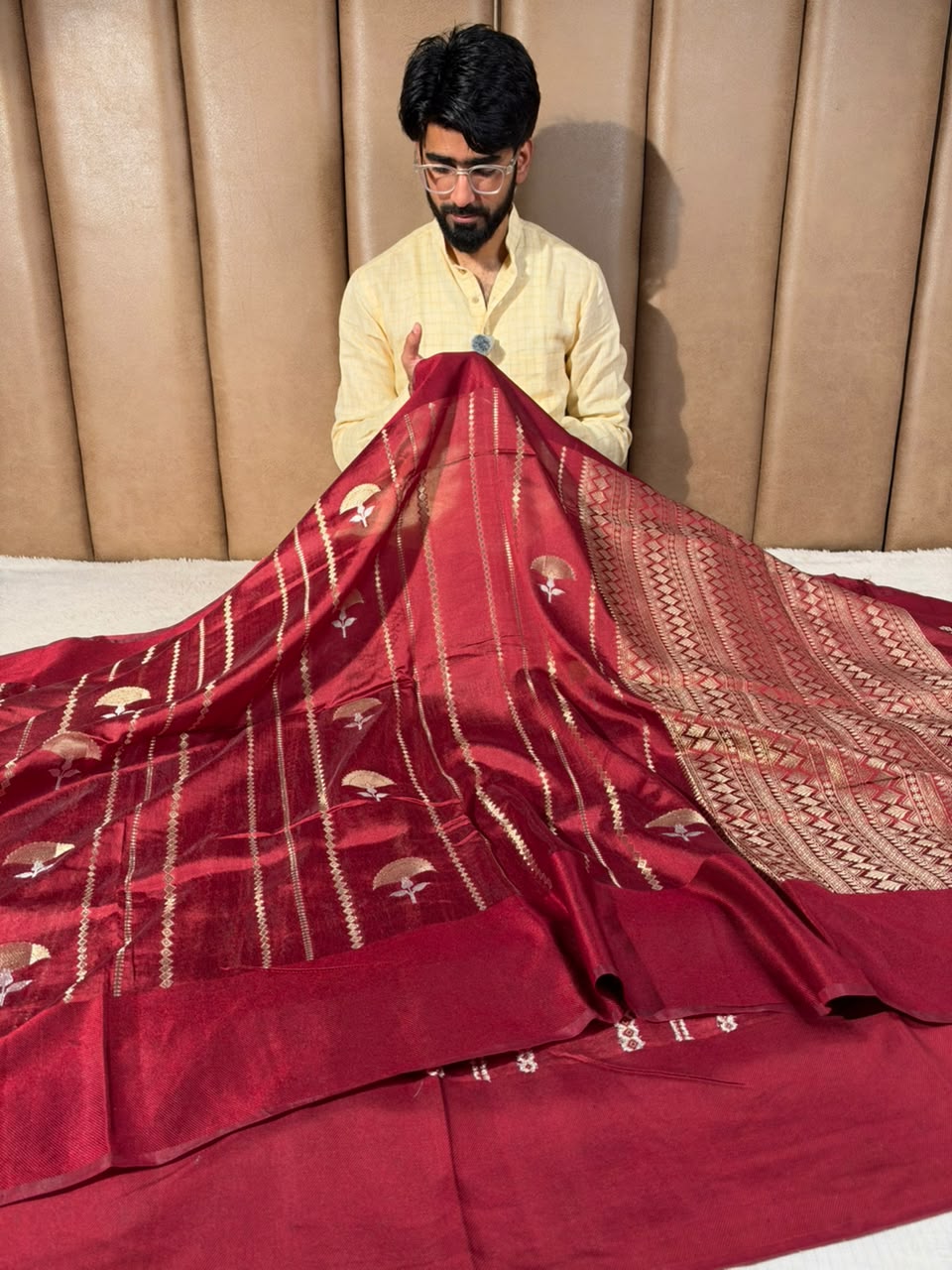 Dusty Maroon Heritage Chinia Silk Banarasi Saree