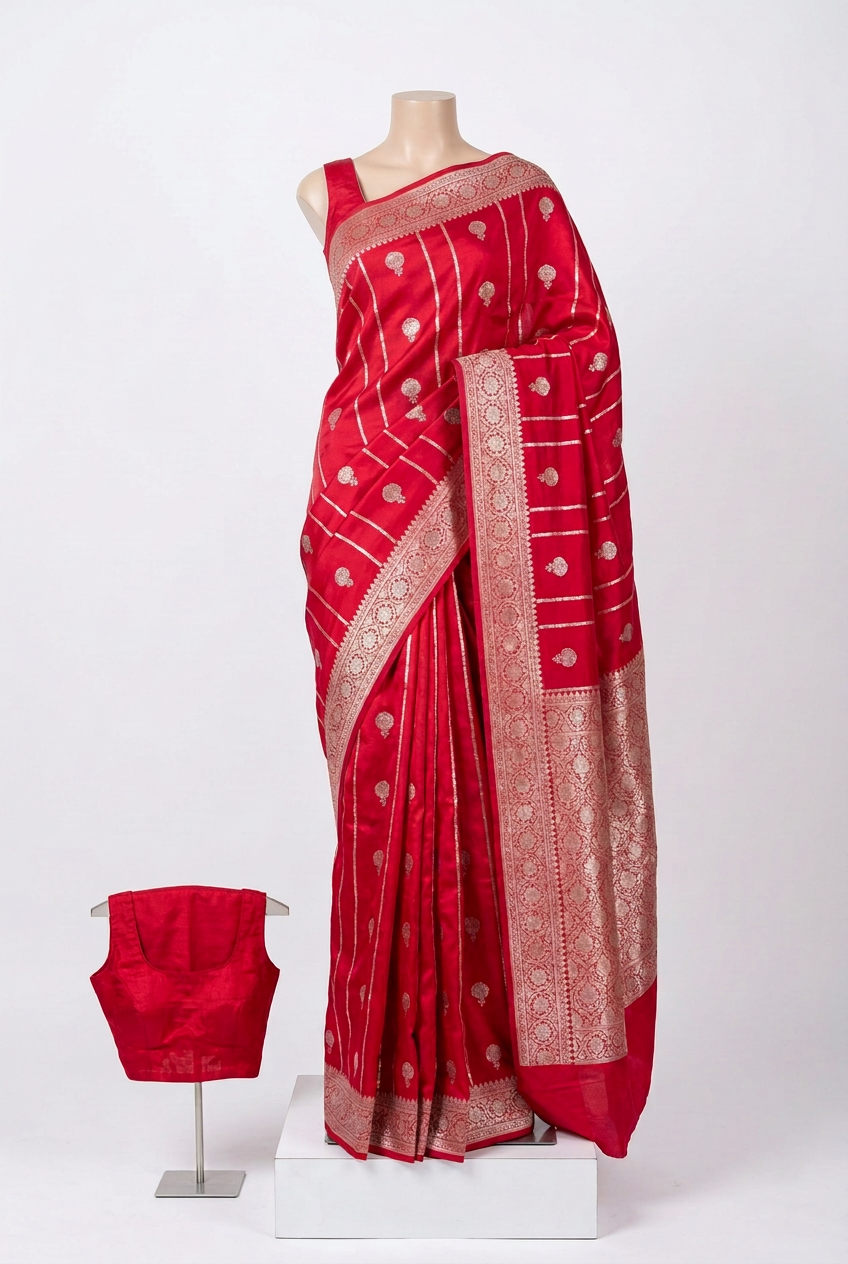 Dark Rani Contemporary Chinia Silk Banarasi Saree