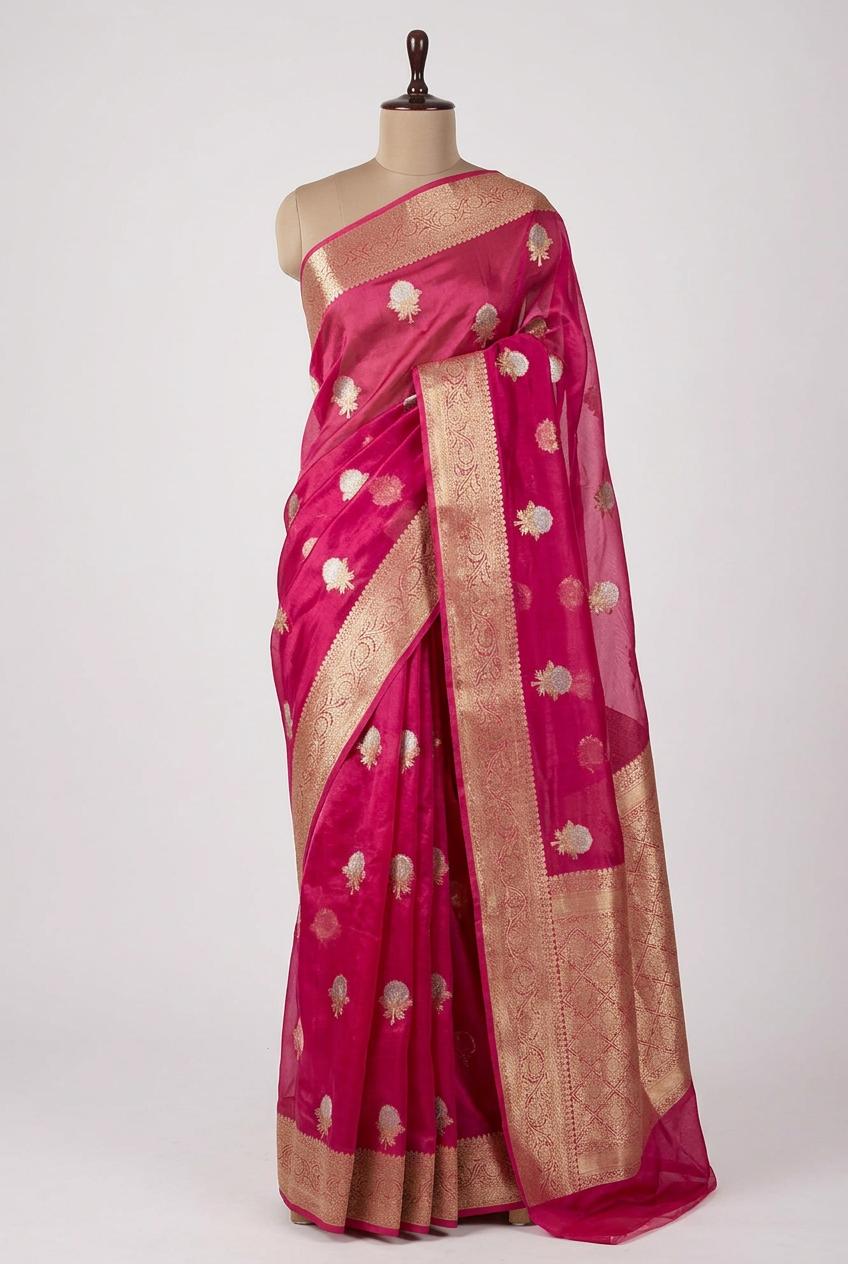 Rani Pink Pure Tissue Silk Heritage Banarasi Saree