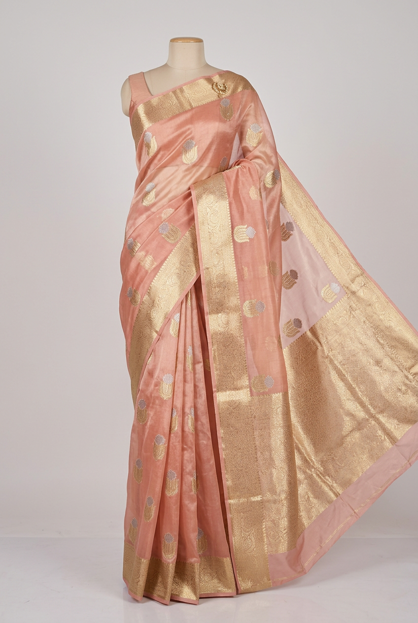 Light Peach Pure Tissue Silk Heritage Banarasi Saree