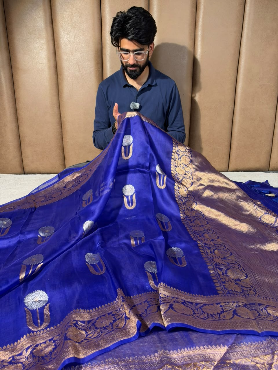 Royal Blue Pure Kora Silk Handloom Banarasi Saree