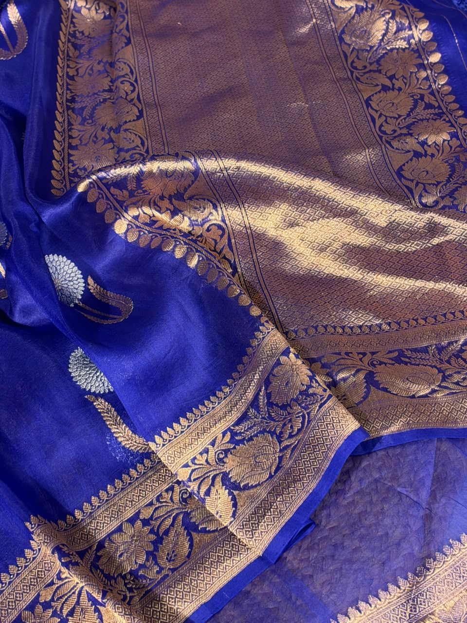 Royal Blue Pure Kora Silk Handloom Banarasi Saree