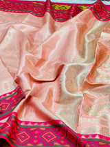 Deep Peach Tissue Silk Pochampally Border Saree