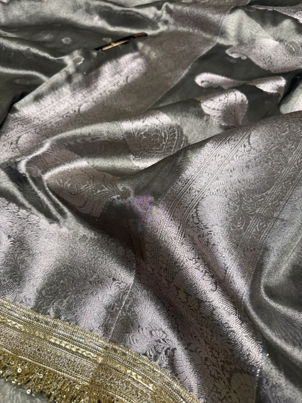 Rare Beige Tissue Silk Lace Attached Banarasi Saree