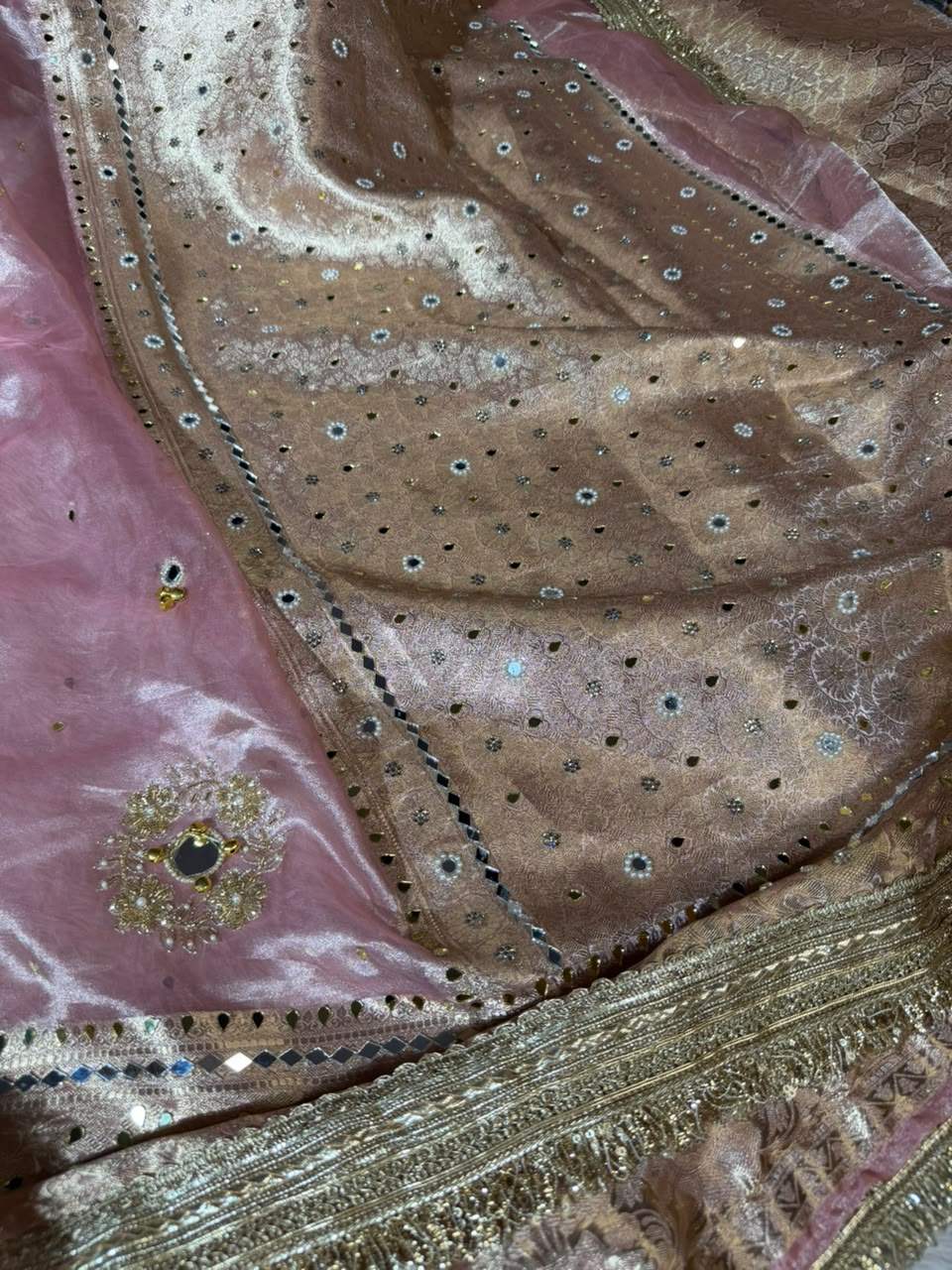 Pretty Pink Pure Tissue Silk Mirror Ghungroo Saree