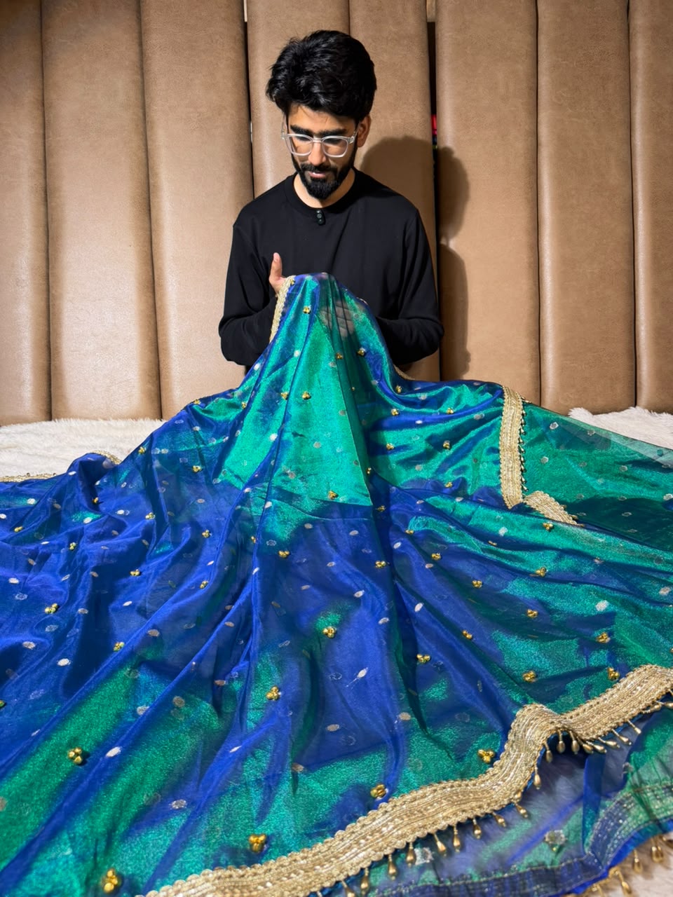 Rare Peacock Tissue Silk Hand ghungroo Work Saree