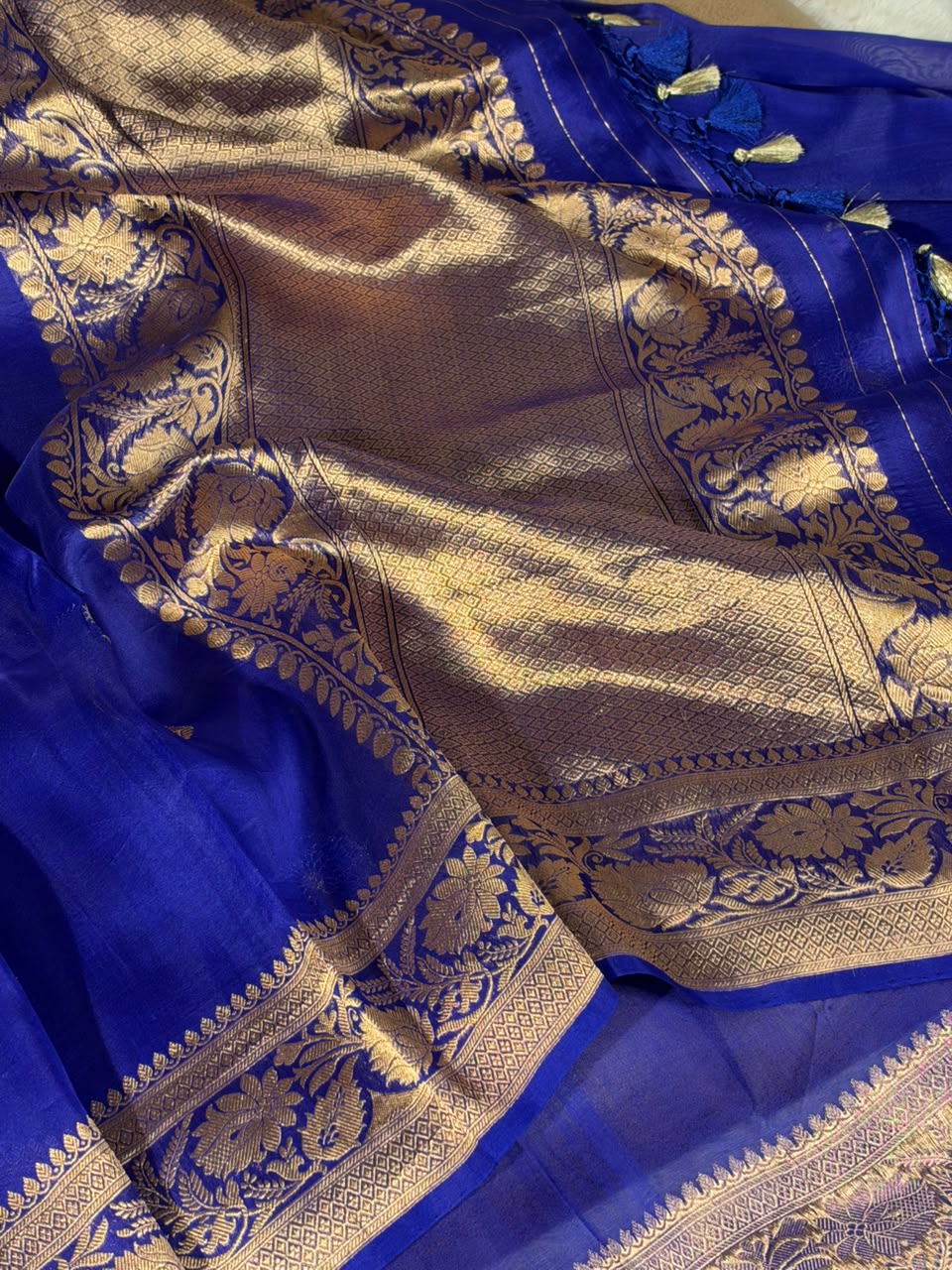 Royal Blue Pure Kora Silk Handloom Banarasi Saree