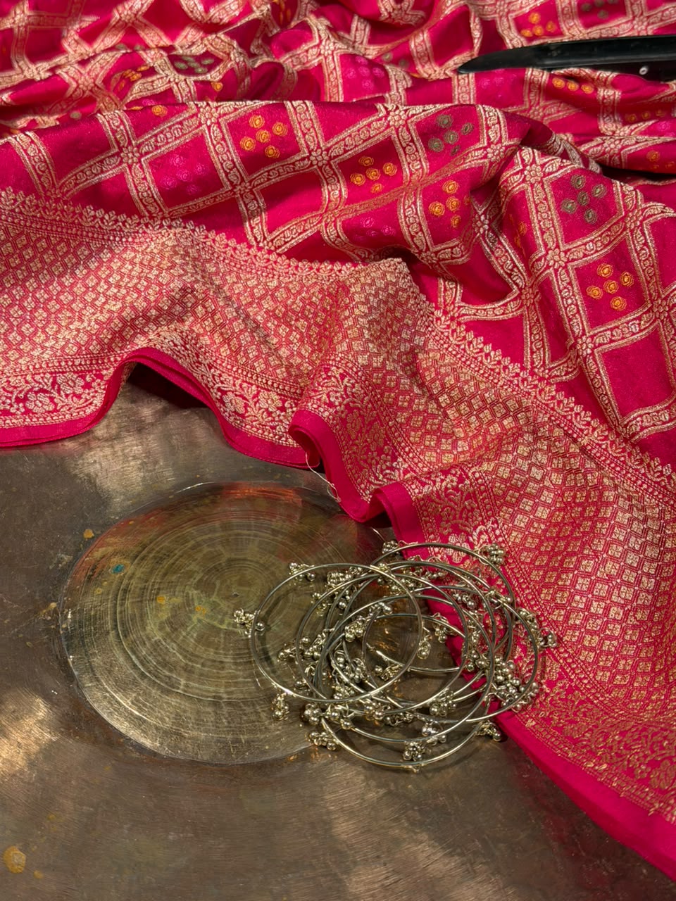 Rani Pink Soft Georgette Silk Bandhani Banarasi Saree