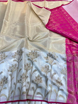 White Tissue Silk Jacquard Banarasi Saree