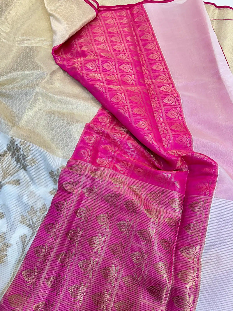 White Tissue Silk Jacquard Banarasi Saree