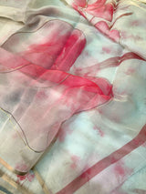 White Georgette Pink Floral Digital Print Saree