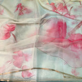 White Georgette Pink Floral Digital Print Saree