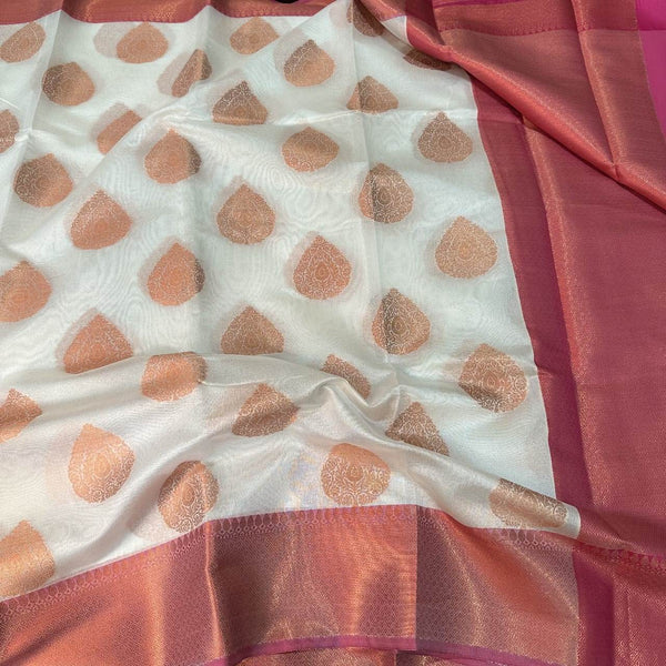 White Soft Cotton Silk Banarasi Saree