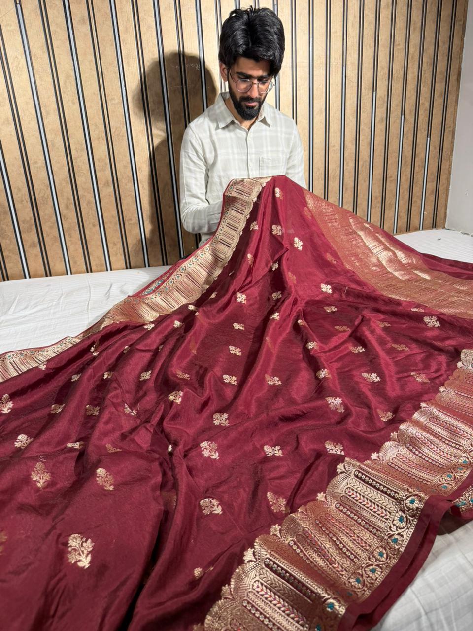Wine Eccentric Chinia Silk Banarasi Saree