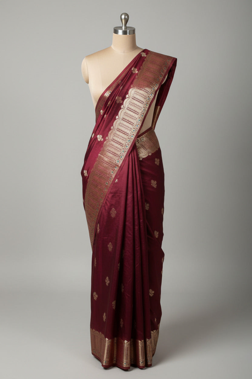 Wine Eccentric Chinia Silk Banarasi Saree
