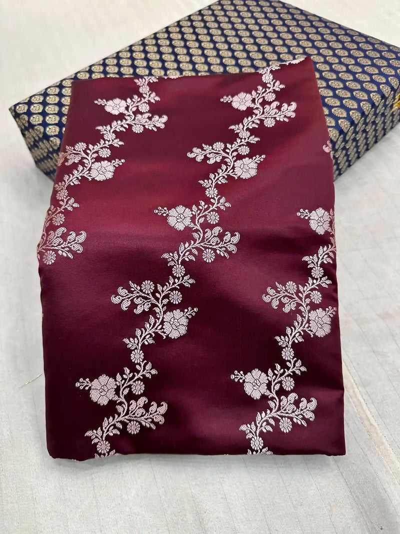 Wine Mashru Katan Silk Leheriya Weave Banarasi Saree