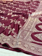 Wine Mashru Katan Silk Leheriya Weave Banarasi Saree