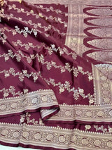 Wine Mashru Katan Silk Leheriya Weave Banarasi Saree