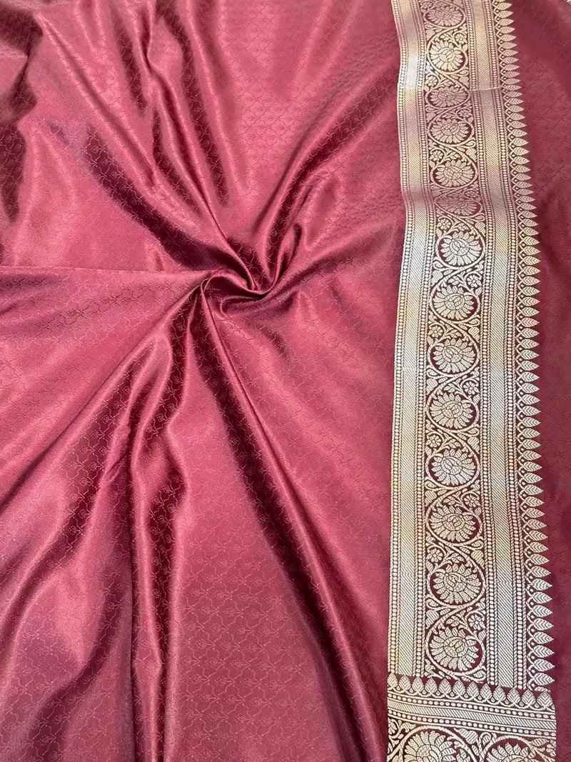 Wine Mashru Katan Silk Leheriya Weave Banarasi Saree