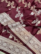 Wine Mashru Katan Silk Leheriya Weave Banarasi Saree