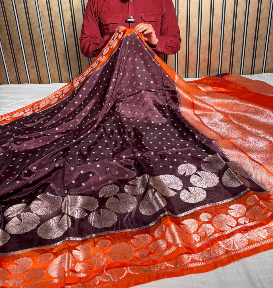 Wine Shade Banana Silk Contemporary Banarasi Saree