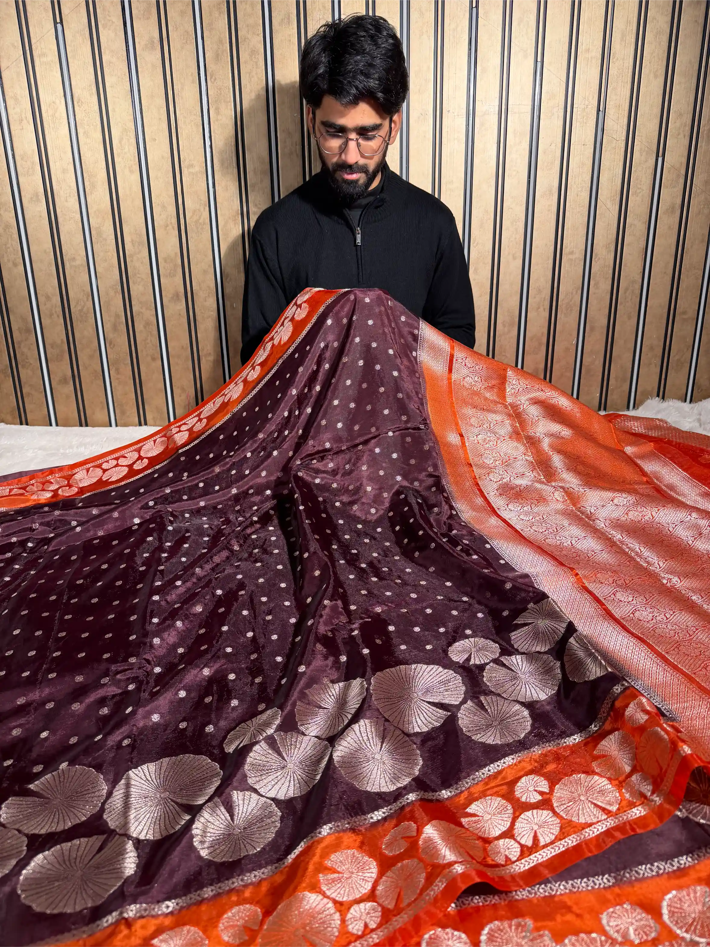 Wine Shade Banana Silk Contemporary Banarasi Saree