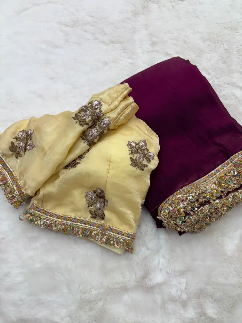 Wine Shade Exclusive Shimmery Mulberry Saree