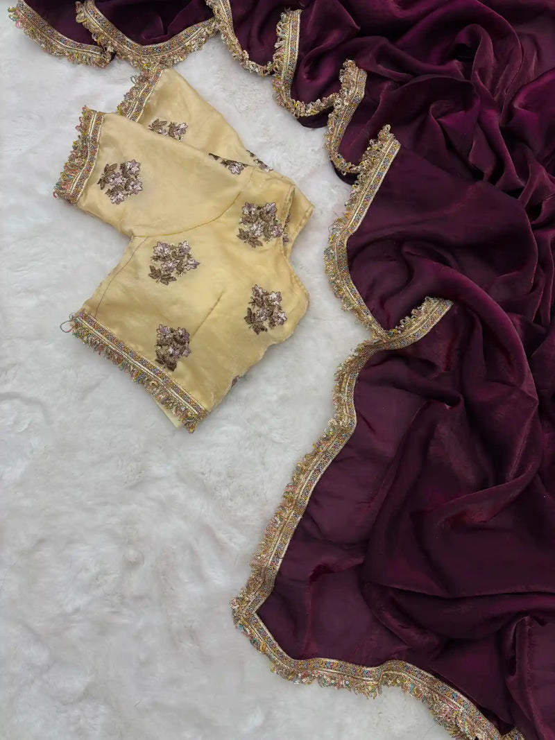 Wine Shade Exclusive Shimmery Mulberry Saree