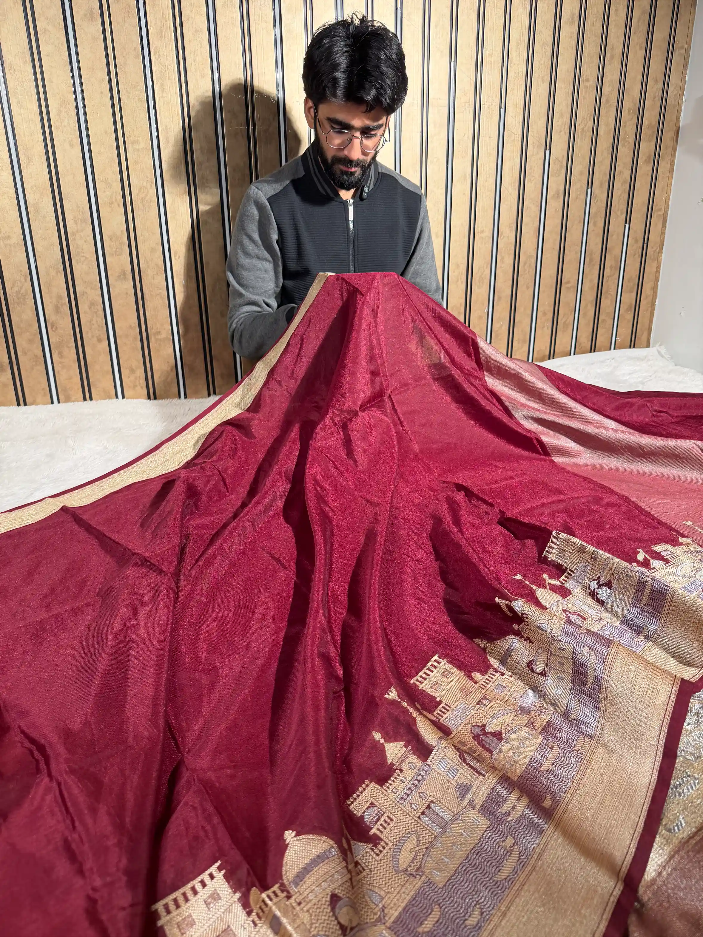 Wine Shade Ghats of Banaras Warm Silk Banarasi saree