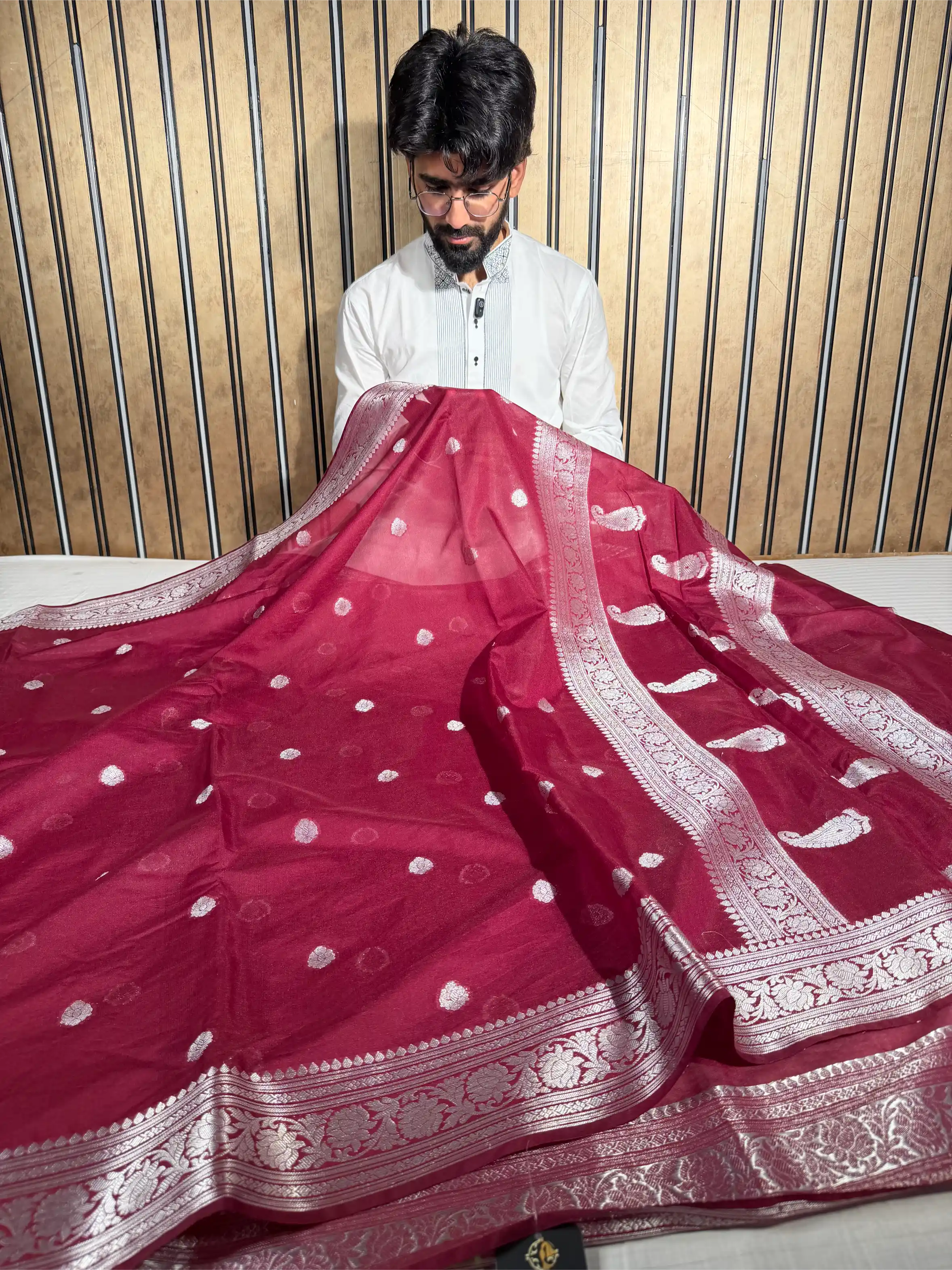 Wine Soft Georgette Khaddi Buti Banarasi Saree