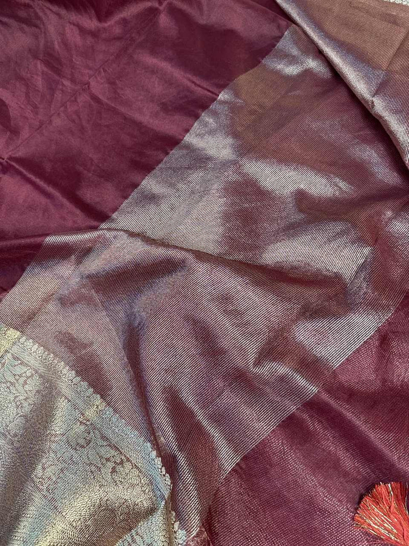 Wine Organza Silk Banarasi Saree