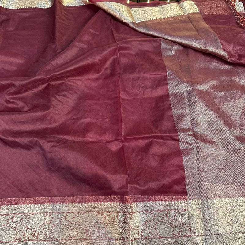 Wine Organza Silk Banarasi Saree