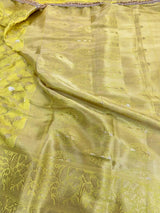 Yellow Chiniya Silk Designer Lace Attached Banarasi Saree