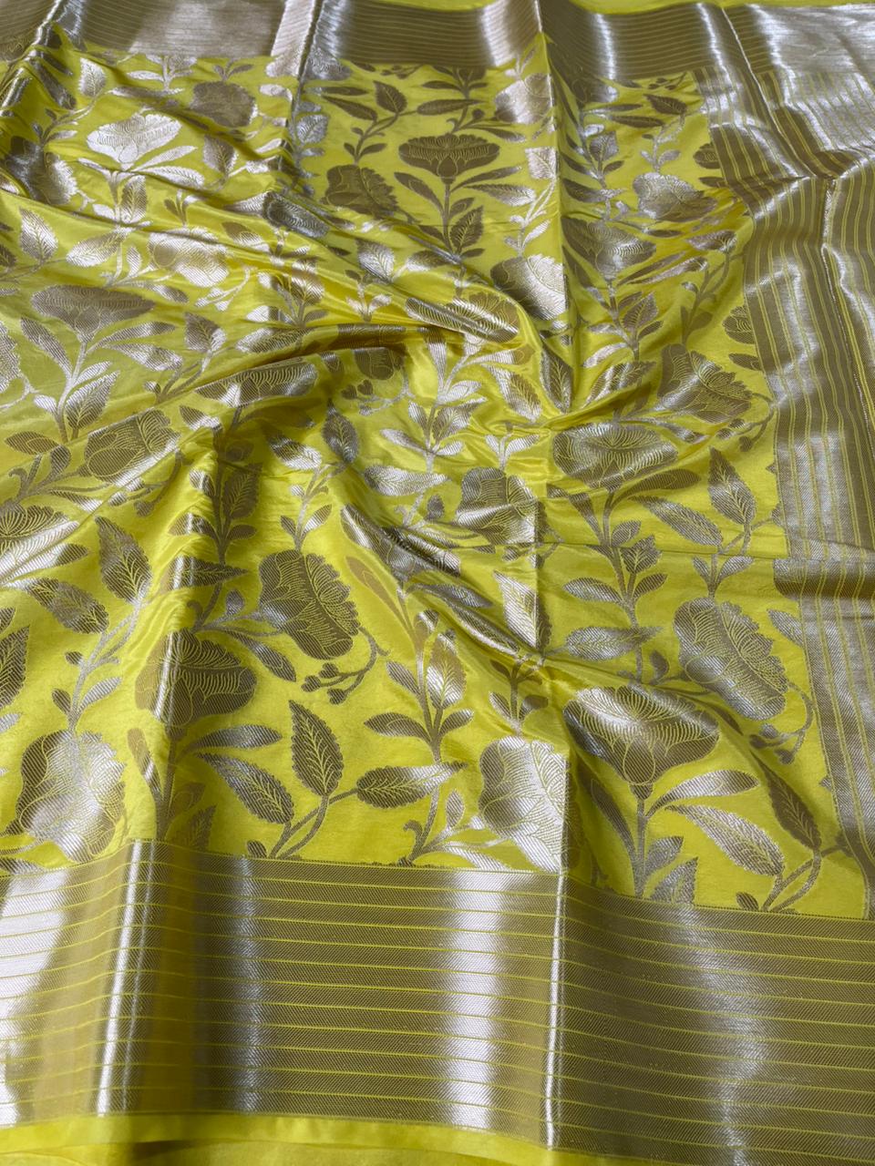 Yellow Katan Silk Floral Weave Banarasi Saree
