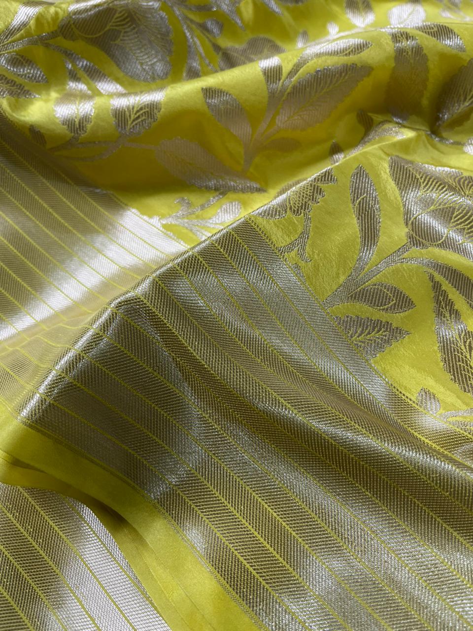 Yellow Katan Silk Floral Weave Banarasi Saree
