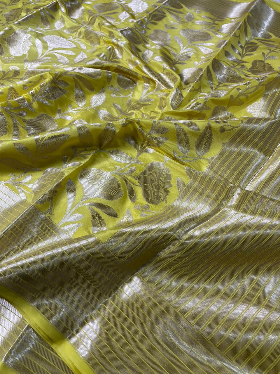 Yellow Katan Silk Floral Weave Banarasi Saree