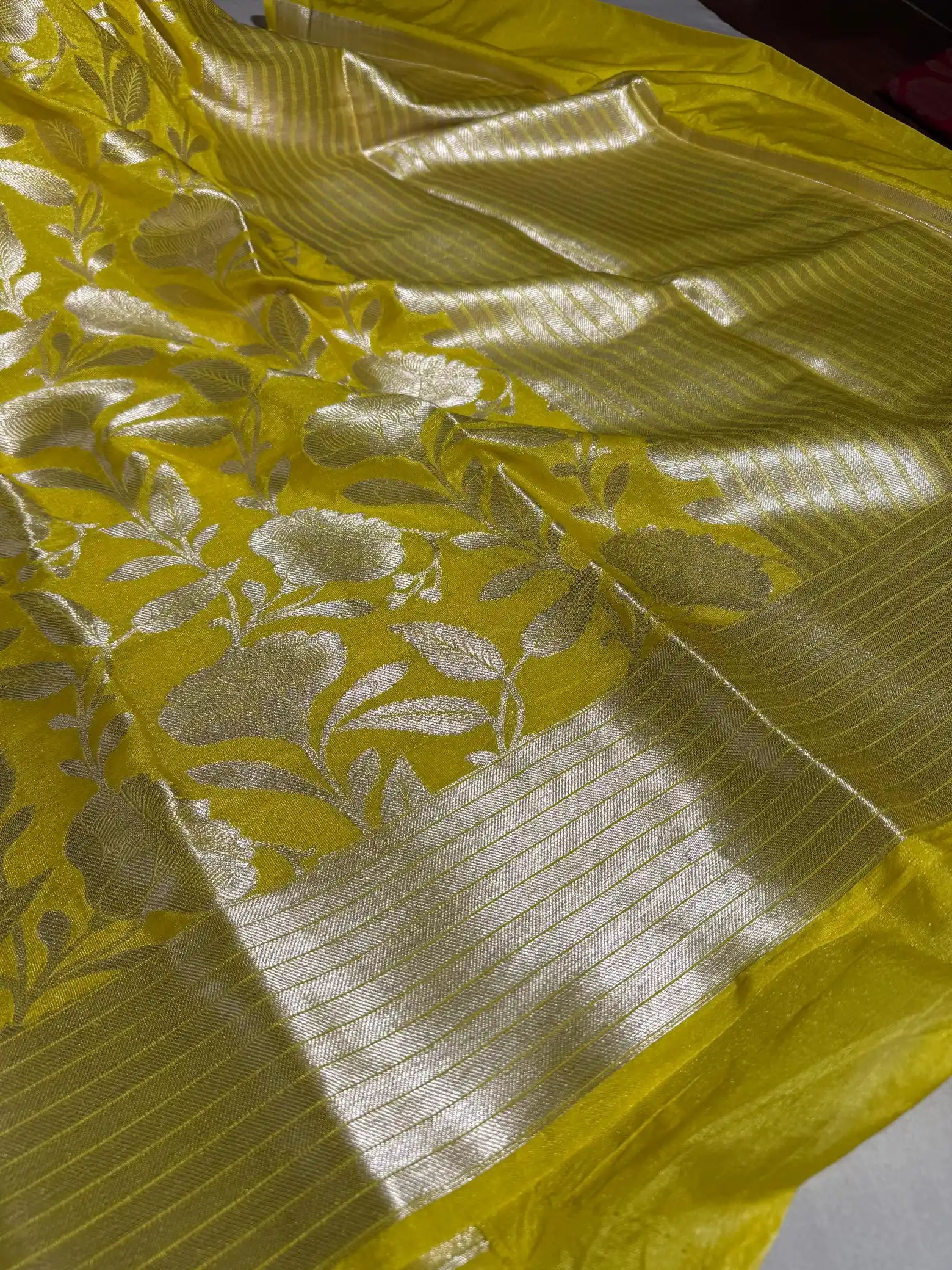 Yellow Katan Silk Saree with Rich Pallu and blouse