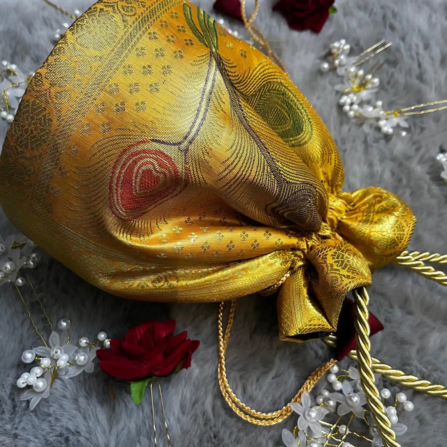 Yellow Shade Banarasi Potli Bags 