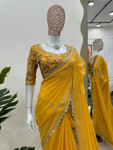 Yellow Shimmery Organza Silk Saree