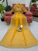 Yellow Shimmery Organza Silk Saree