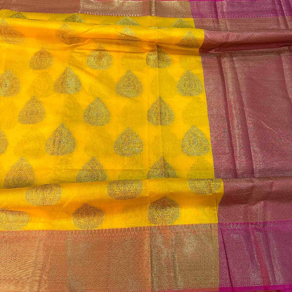 Yellow Cotton Silk Banarasi Saree