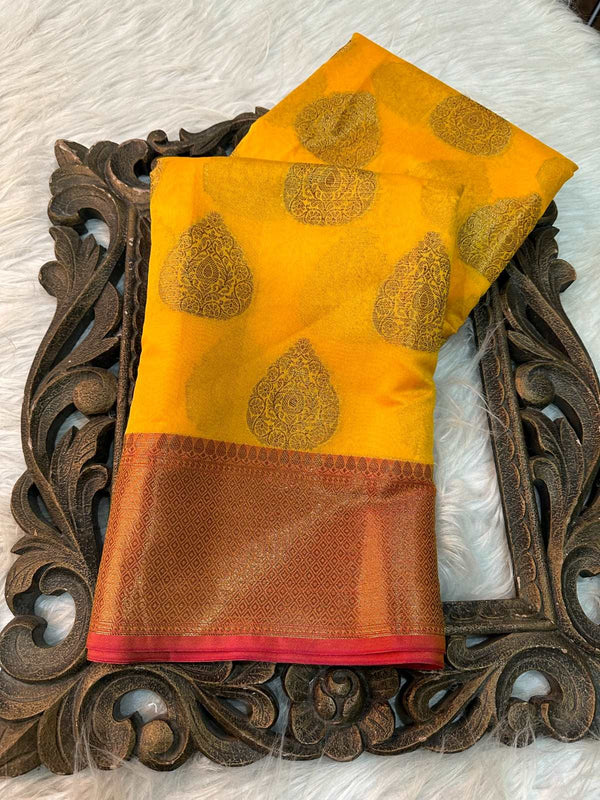 Yellow Cotton Silk Banarasi Saree