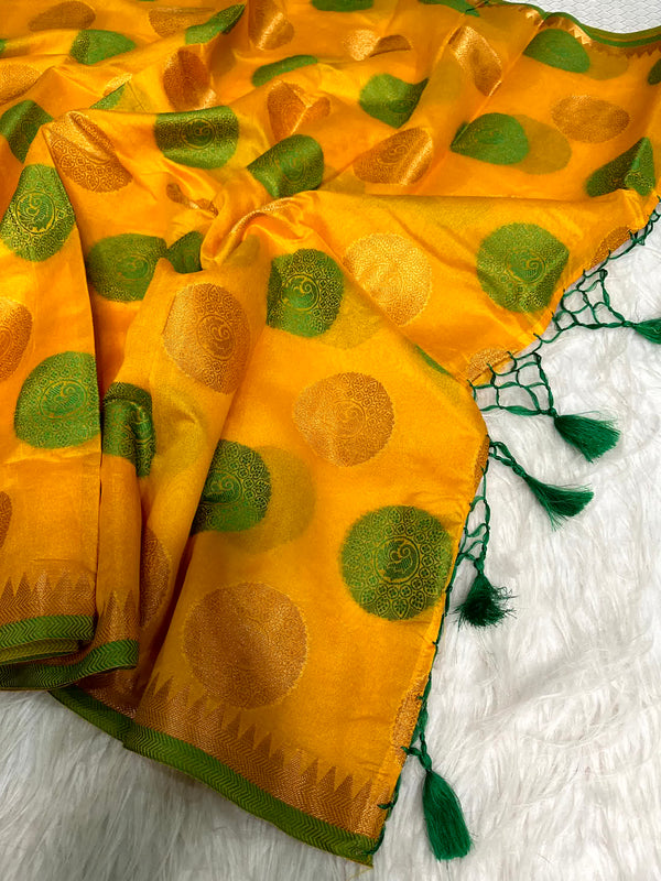 Yellow Cotton Silk Zari Woven Banarasi Saree