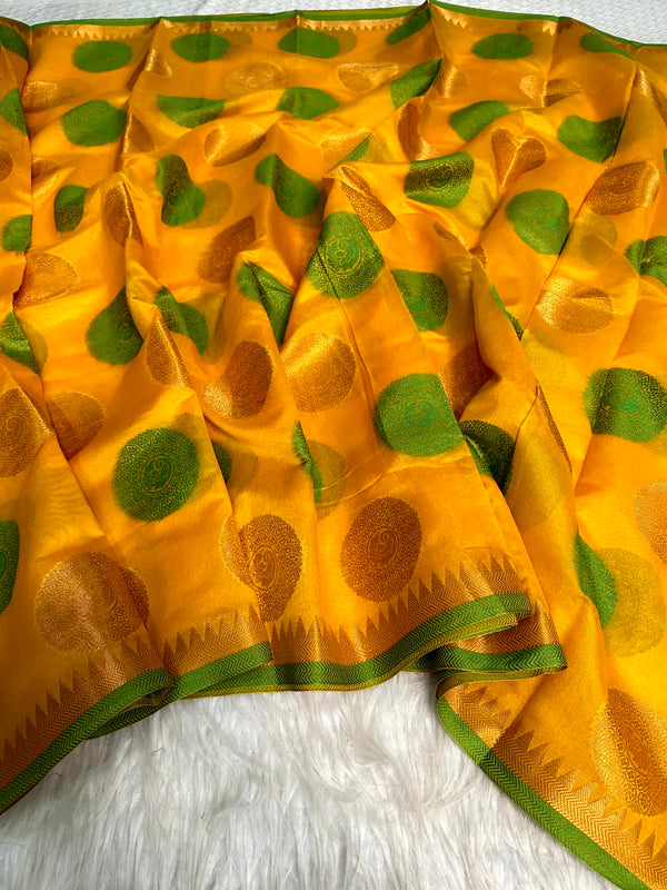 Yellow Cotton Silk Zari Woven Banarasi Saree