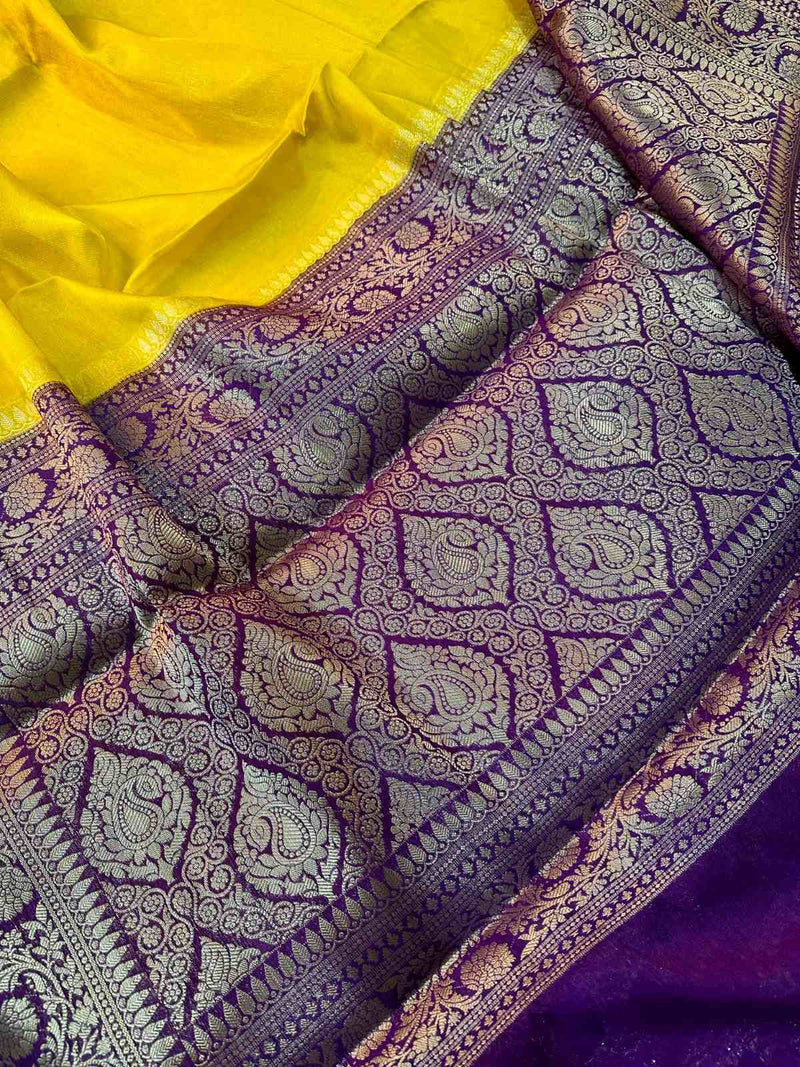 Yellow Mysore Silk Banarasi Saree