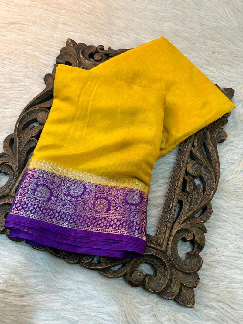 Yellow Mysore Silk Banarasi Saree